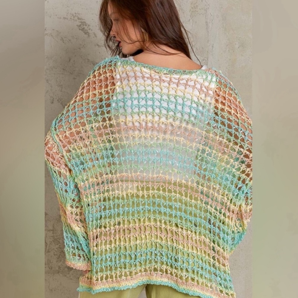 POL Colorful Crochet Open Knit Sweater | Vibrant Layering Top - Picture 2 of 5
